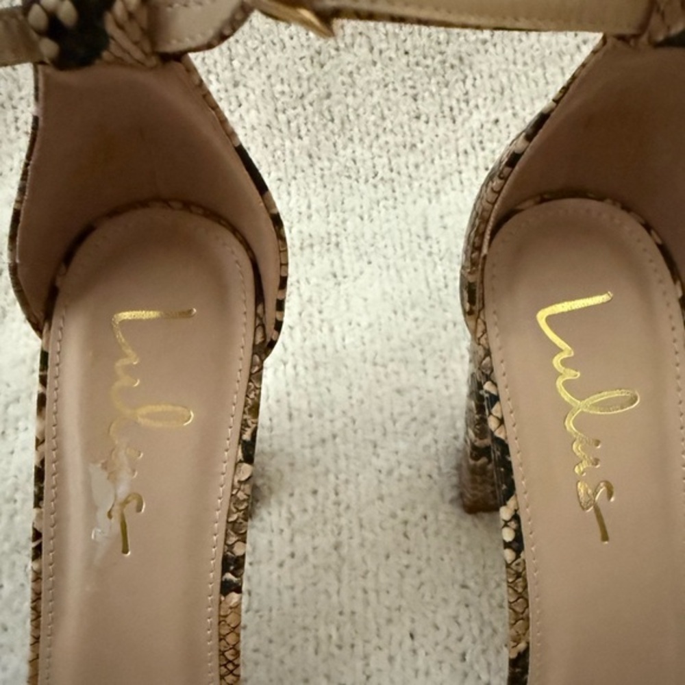 NWOB Lulu’s Taylor Tan Snake Print Ankle Strap Block‎ Heels - 10 - Picture 10 of 14